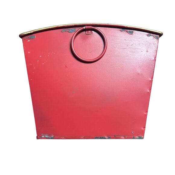 Red Metal Pot Tin Noel Joy Peace Christmas Holiday Flower Plant Planted Vase - Picture 7 of 16